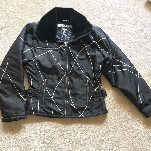 Nils Women’s Vintage 90s Black Print Ski Winter Jacket - Picture 1 of 7